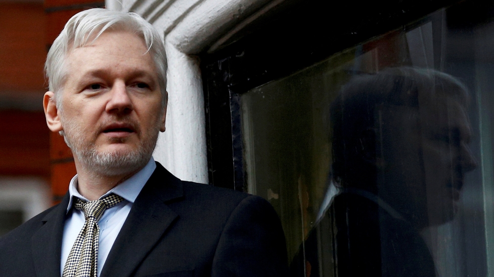 FILE PHOTO: WikiLeaks founder Julian Assange makes a speech from the balcony of the Ecuadorian Embassy in central London