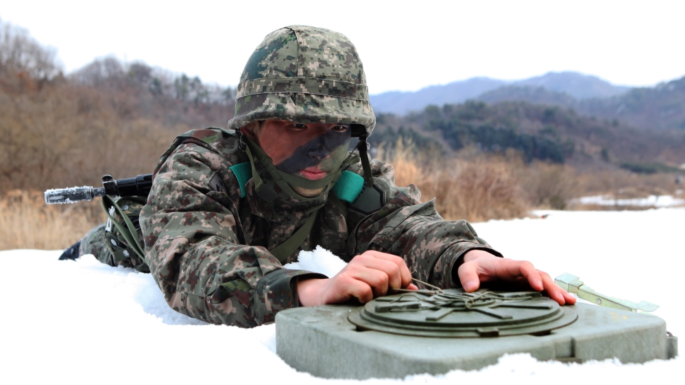 Anti-tank mines are used during military drill in South Korea