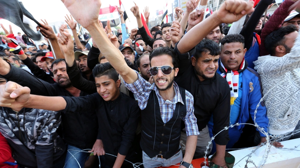 Supporters of Iraqi Shia cleric Muqtada al-Sadr protest