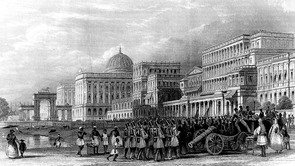 British troops parading on the esplanade, Kolkata, India, mid 19th century, [Ann Ronan Pictures/The Print Collector/Getty Images]
