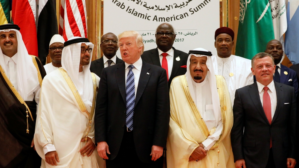 Jordan''s King Abdullah II, Saudi Arabia''s King Salman, U.S. PresidentTrump, Abu Dhabi Crown Prince Sheikh Mohammed bin Zayed al-Nahyan and Qatar''s Emir Sheikh Tamim Bin Hamad Al-Thani pose for a photo