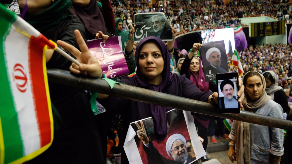 Iranian Presidential candidate Hassan Rounahi election campaign rally in Tehran