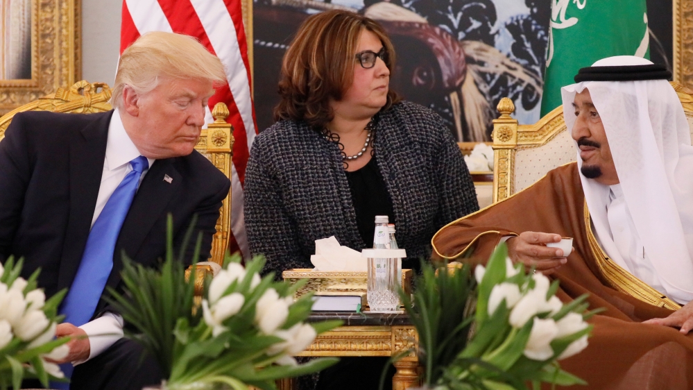 Saudi Arabia''s King Salman welcomes Trump with coffee in the Royal Terminal after he arrived aboard Air Force One at King Khalid Airport in Riyadh