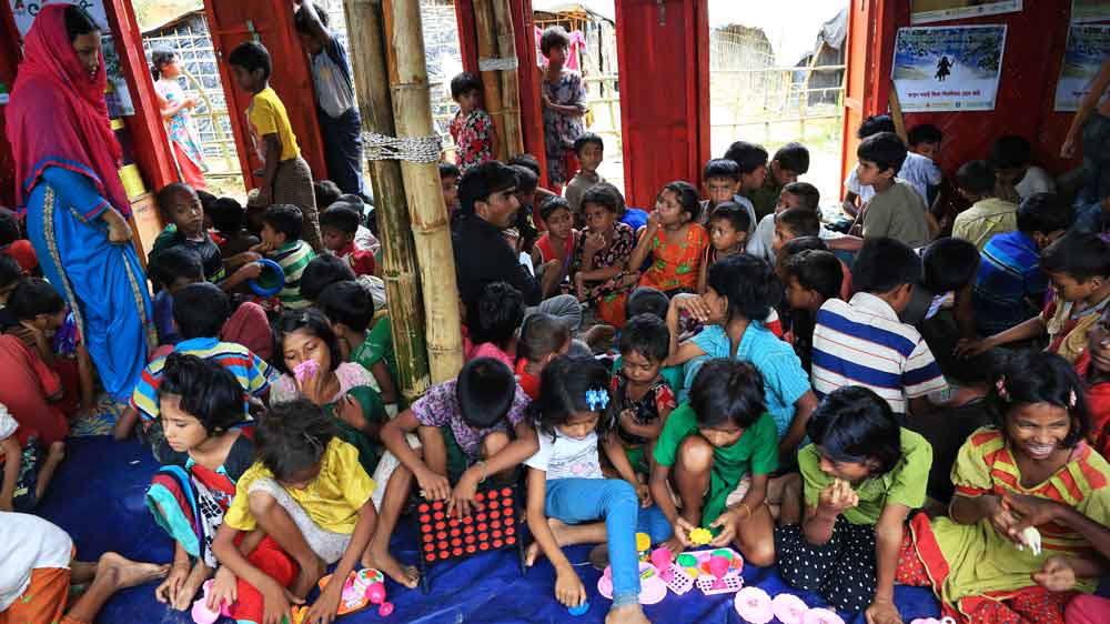 Psychosocial treatment, education programmes and recreational items are offered at the CFS in Kutupalong refugee camp [Showkat Shafi/Al Jazeera] 