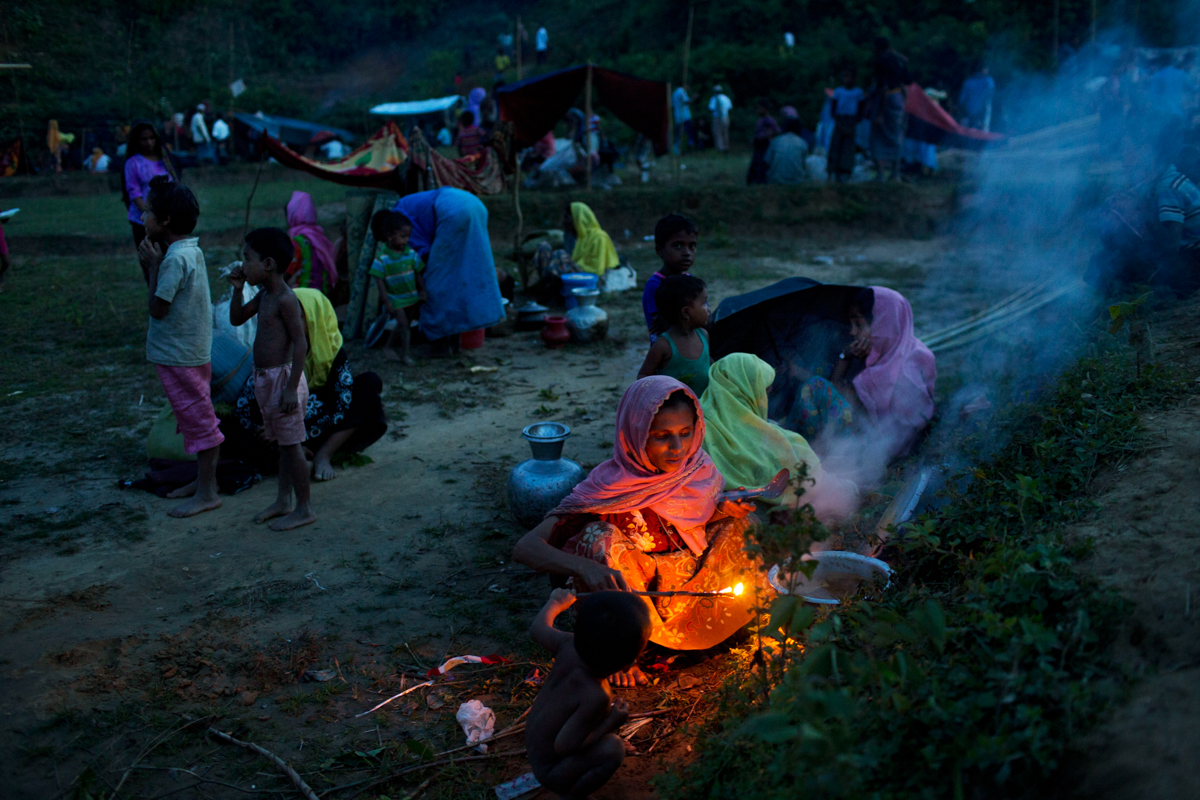 Rohingya Muslims fleeing violence.