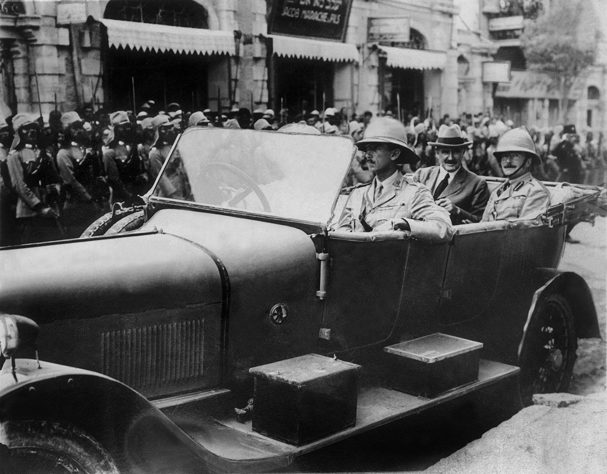PALESTINE - JULY 01: In July 1920, Sir Herbert SAMUEL, ex-British Minister of the Interior (wearing the hat) arrives in Jerusalem to take over as High-Commissioner of the British mandate in Palestine.