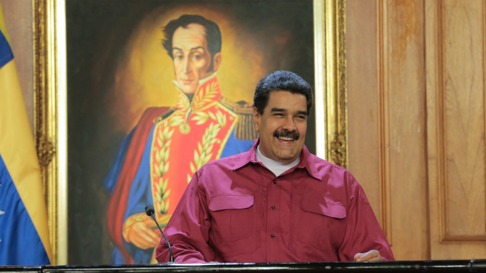 Venezuela''s President Nicolas Maduro smiles during a meeting with representatives of the health sector at Miraflores Palace in Caracas