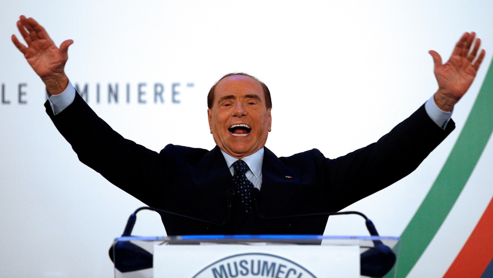 Forza Italia party leader Silvio Berlusconi gestures as he speaks during a rally in Catania