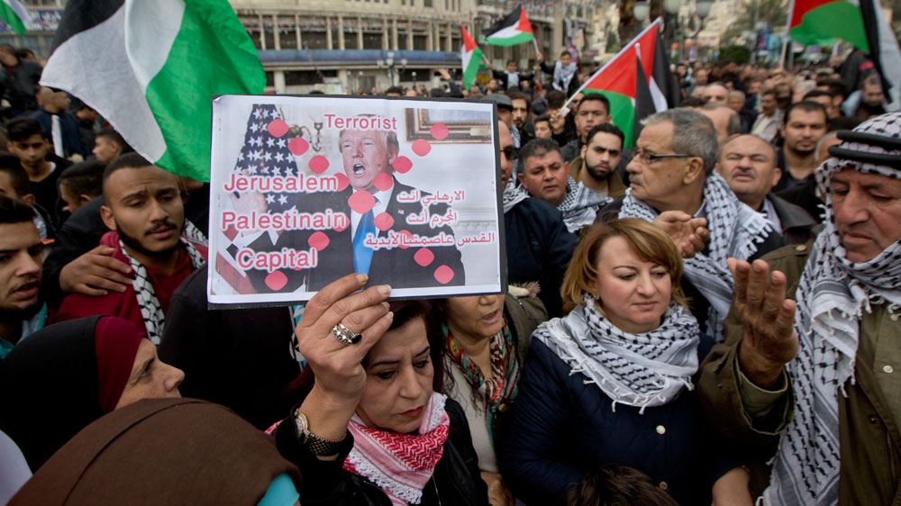 Palestinians protest Trump