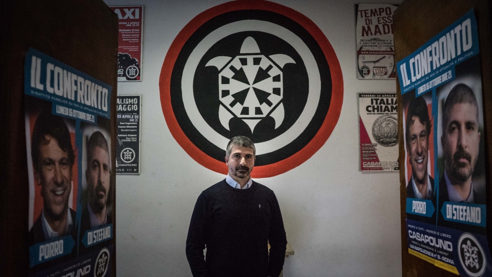 CasaPound's Simone Di Stefano says his group backs Syria's Bashar al-Assad [Patrick Strickland/Al Jazeera]