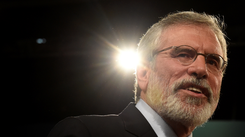 Sinn Fein President Gerry Adams delivers a speech at his party''s annual conference in Dublin