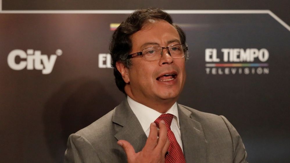 Colombian presidential candidate Gustavo Petro takes part in a presidential debate at El Tiempo newspaper in Bogota