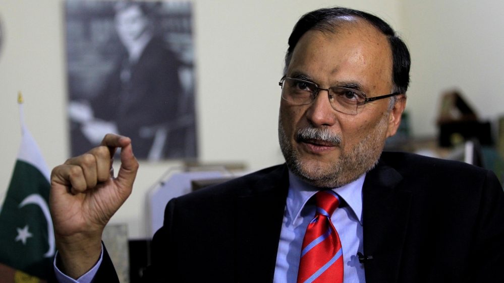 FILE PHOTO: Ahsan Iqbal Pakistan''s Minister of Planning and Development speaks with a Reuters correspondent during an interview in Islamabad