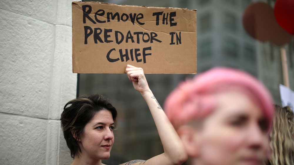 Protesters at a march for survivors of sexual assault and their supporters in California in November 2017 [Lucy Nicholson/Reuters] 