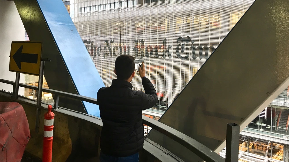Shafiq's first photo was of the New York Times building [Ben Winsor/Al Jazeera] 