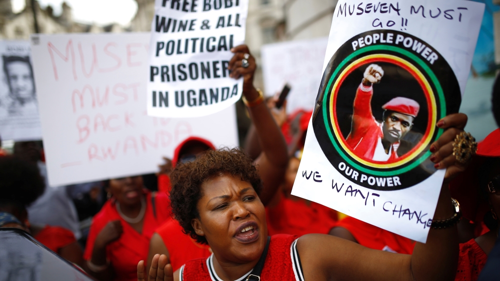Protesters have been demonstrating against the arrest and detention of Bobi Wine [Reuters]