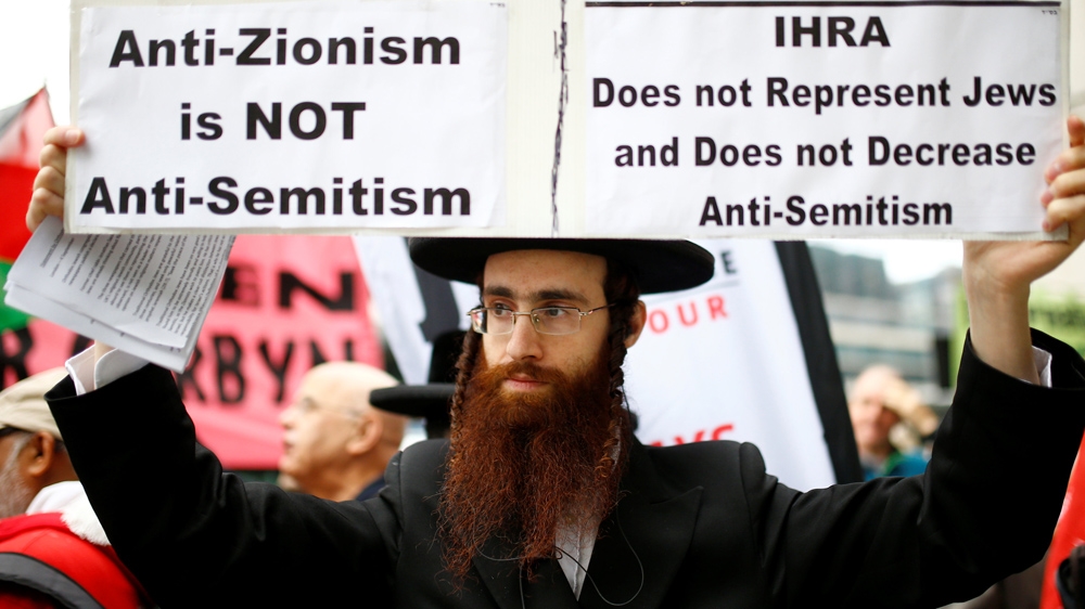 A demonstrator outside a meeting of the National Executive of the UK’s Labour Party