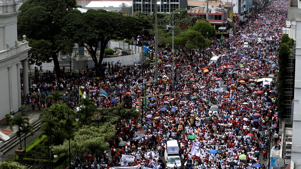 Trade unions have so far been unable to reach an agreement with the government [File: Juan Carlos Ulate/Reuters]