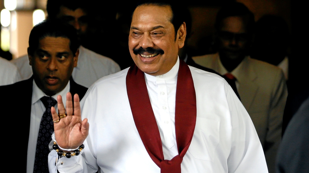 Sri Lanka''s newly appointed Prime Minister Rajapaksa waves