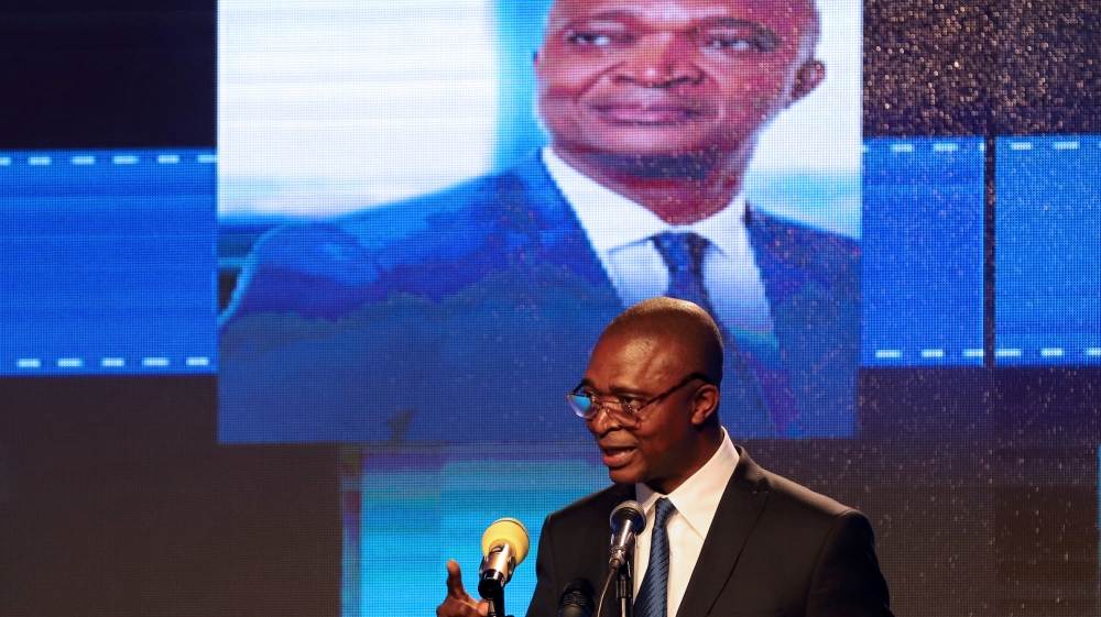 Emmanuel Ramazani Shadary at the launch of his election manifesto in Kinshasa [Kenny Katombe/Reuters]