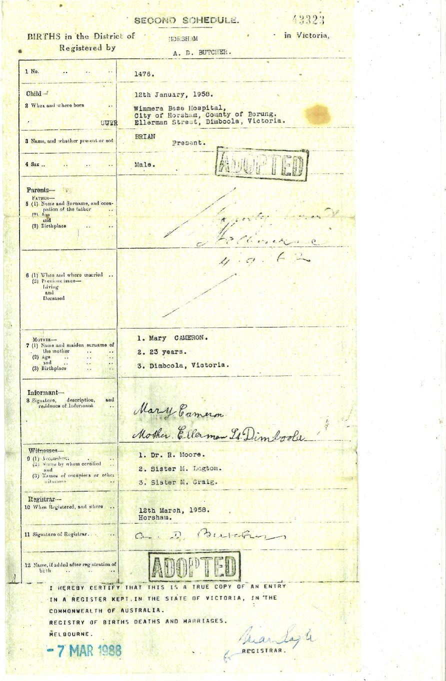 Brian Morley's adoption record [Courtesy Brian Morley]