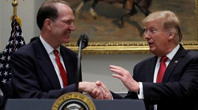 US President Donald Trump introduces the US President of the World Bank nominee David Malpass in Washington on February 6, 2019 [Jim Young/Reuters] 