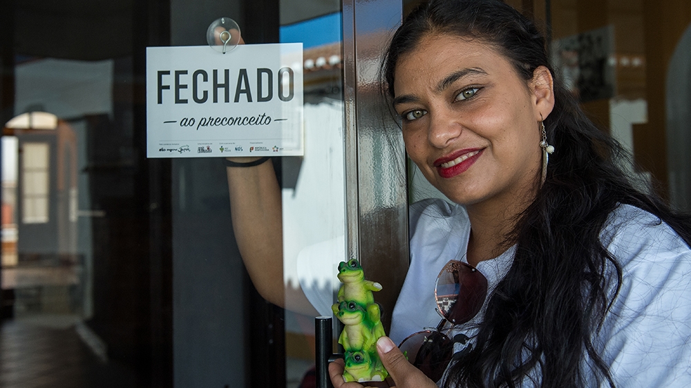 Catia Montes, a Roma firefighter, participated in the campaign in Moura [Courtesy of Rui Farinha]