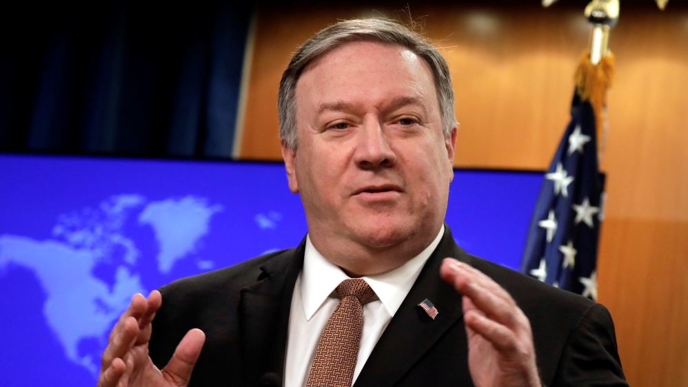 Secretary of State Mike Pompeo speaks during a news conference in Washington