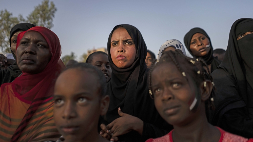 A group of Sudanese women taking part in a protest against the military government on April 26, 2019, in Khartoum, Sudan [Getty/Fredrik Lerneryd]