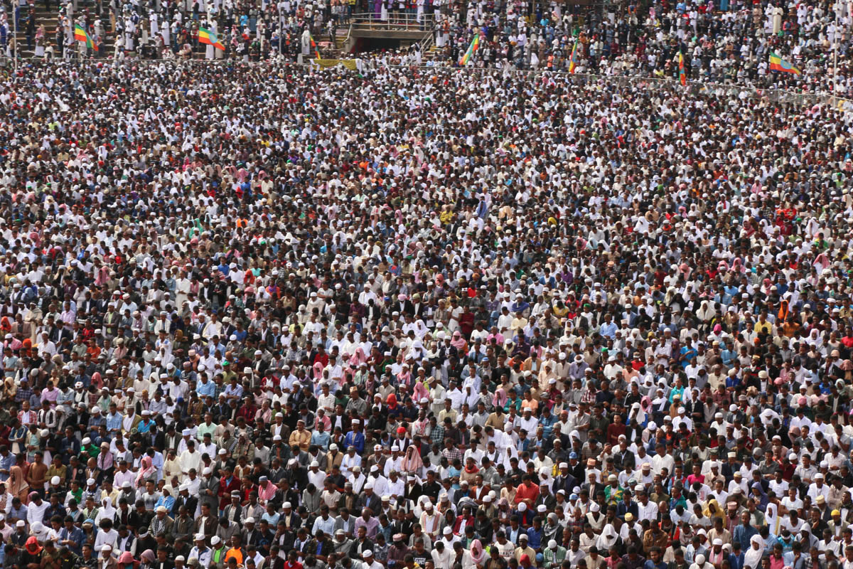 Muslims perform Eid al-Fitr prayer at Addis Ababa Stadium in Addis Ababa, Ethiopia on June 4, 2019. Anadolu/Minasse Wondimu Hailu
