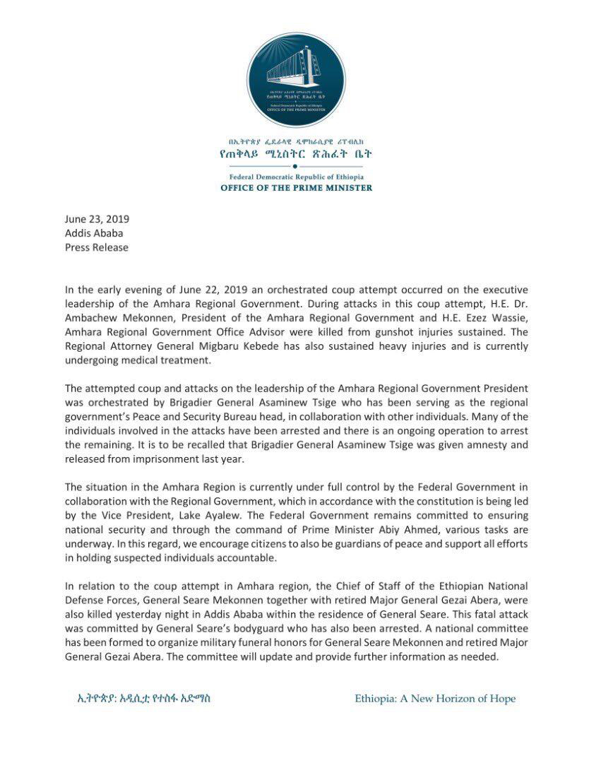 Ethiopia coup attempt Amhara