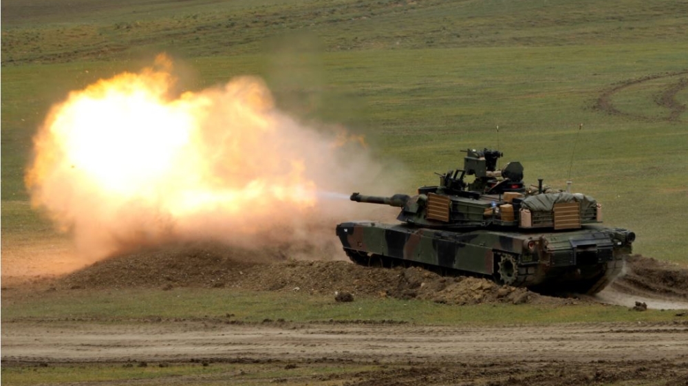 FILE PHOTO: U.S. M1A2 "Abrams" tank fires during U.S. led joint military exercise "Noble Partner 2016" near Vaziani
