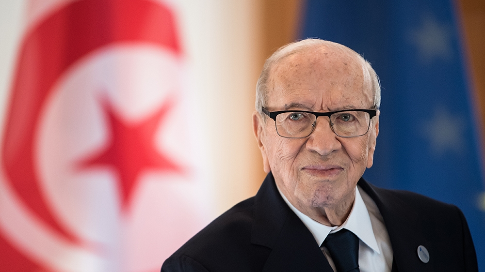 Picture taken on October 30, 2018 shows Tunisian President Beji Caid Essebsi during a visit at the presidential Bellevue Palace in Berlin. - Essebsi, the North African country's first democratically e