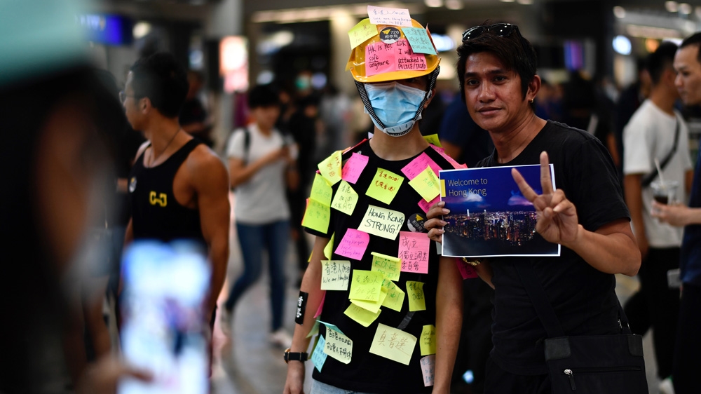 Demonstrators said the rally was intended to ‘educate’ tourists – particularly from mainland China – about the ongoing protests