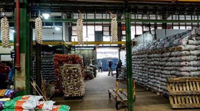 Garlic dangles like mistletoe from the rafters of the Mercado Central on a Friday morning/Photo: Natalie Alcoba