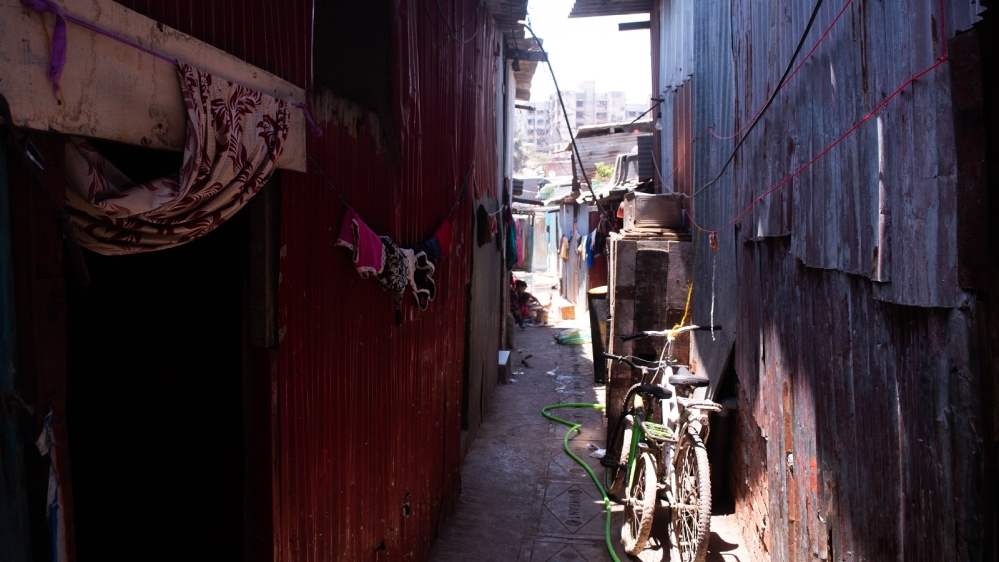 The narrow lanes of Shivaji Nagar, one of Mumbai’s most deprived slum areas where life expectancy is just 39 years