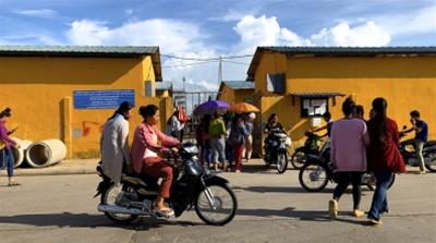 Garment workers leaving factory in Phnon Penh
