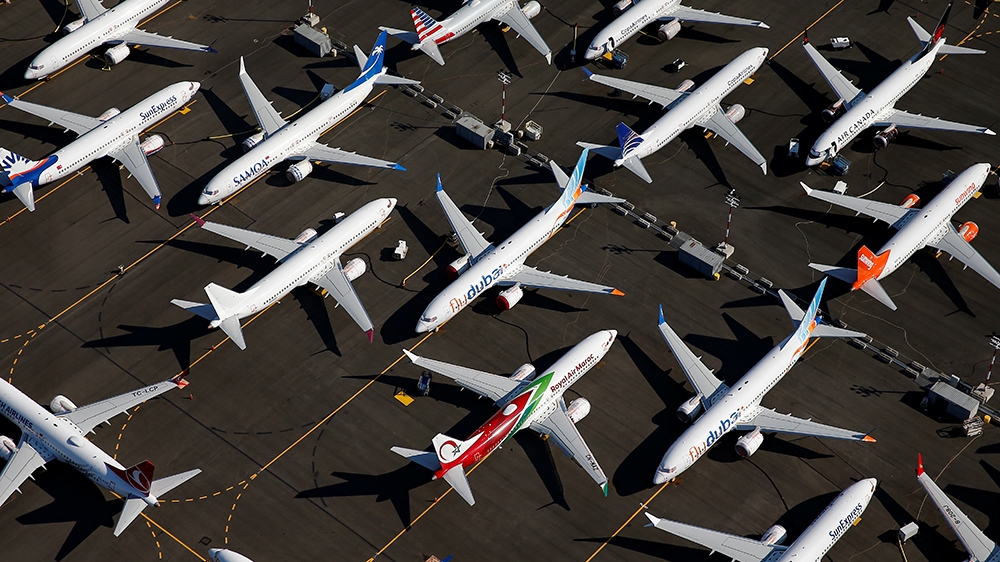 Grounded Boeing 737 MAX aircraft are seen parked in an aerial photo at Boeing Field in Seattle, Washington, U.S. July 1, 2019