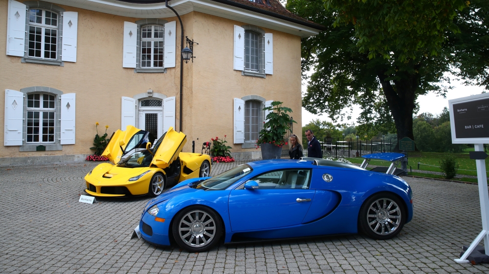 Model cars are pictured during an auction preview of Bonhams at the Bonmont Golf & Country Club in Cheserex near Geneva