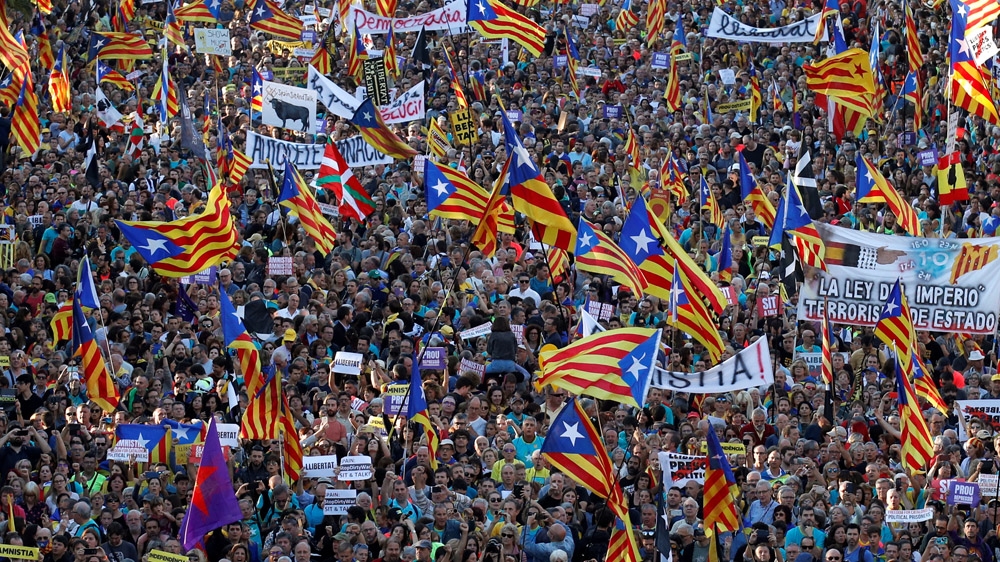 Protest to call for the release of jailed separatist leaders in Barcelona