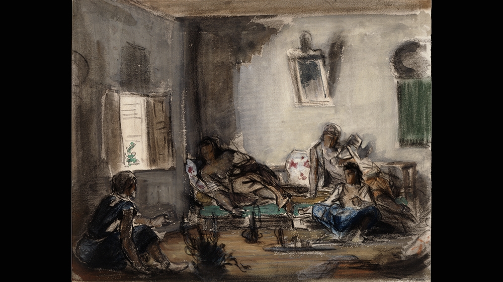 Eugene Delacroix (1798–1863), Algerian interior. Black chalk, with watercolour, bodycolour and coloured chalks [Copyright: The Trustees of the British Museum]