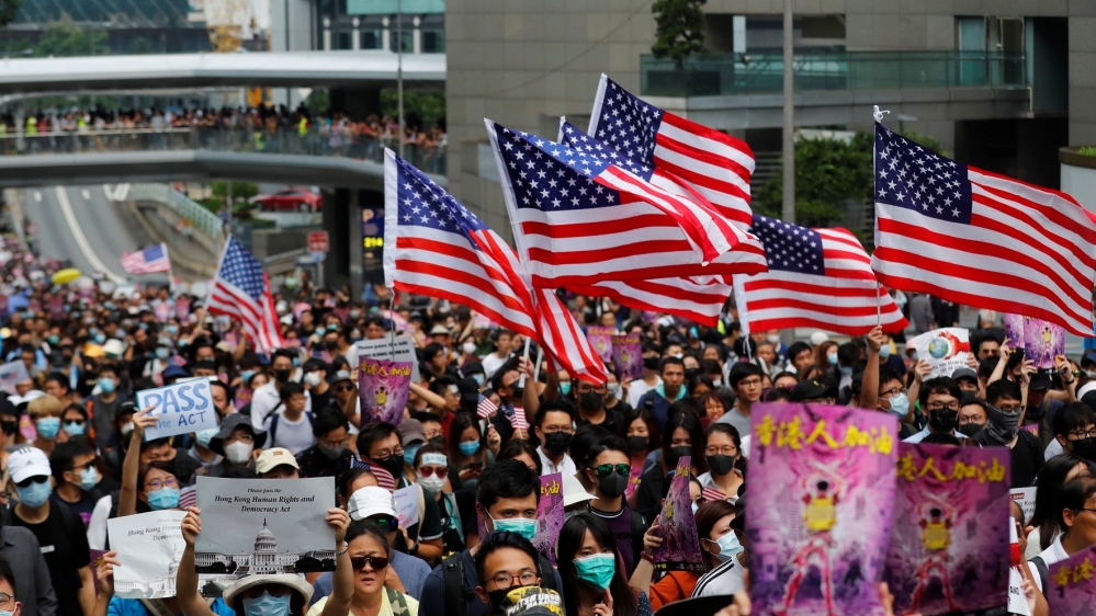 Hong Kong protest - US flag