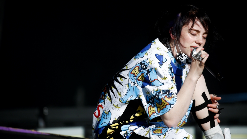 American singer Billie Eilish performs on the Other Stage during Glastonbury Festival in Somerset