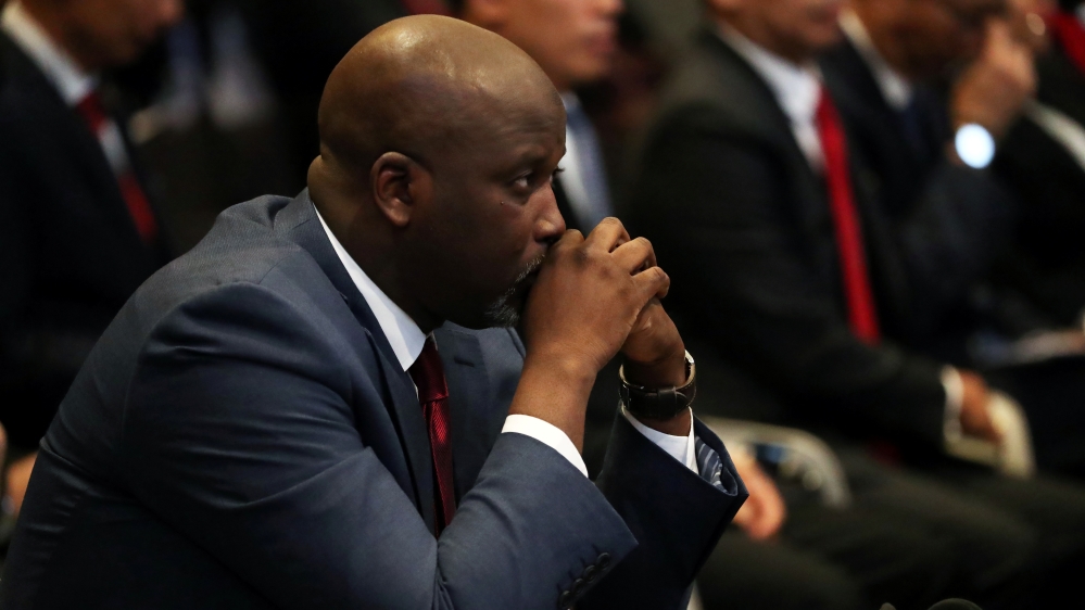 Gambia's Justice Minister Abubacarr Tambadou attends a hearing at International Court of Justice in The Hague