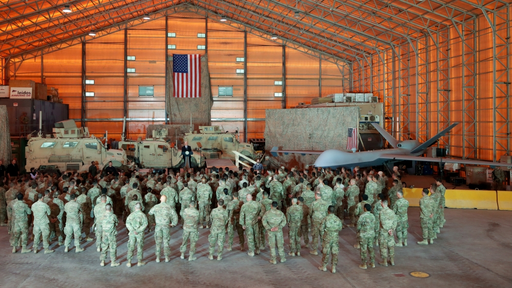 U.S. Vice President Pence delivers remarks to U.S. troops at Al Asad Air Base, Iraq
