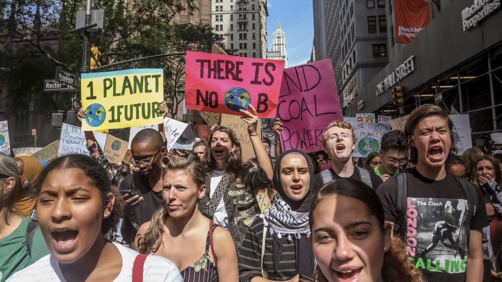 Climate change activists participate in an environmental demonstration as part of a global youth-led day of action, Friday Sept. 20, 2019, in New York. A wave of climate change protests swept across t