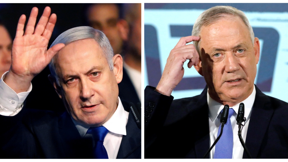 A combination picture shows Israeli Prime Minister Benjamin Netanyahu in Tel Aviv, Israel November 17, 2019, and leader of Blue and White party Benny Gantz in Tel Aviv, Israel November 20, 2019