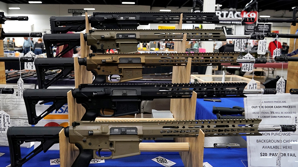 AR-15 rifles are displayed for sale at the Guntoberfest gun show in Oaks, Pennsylvania, U.S., October 6, 2017
