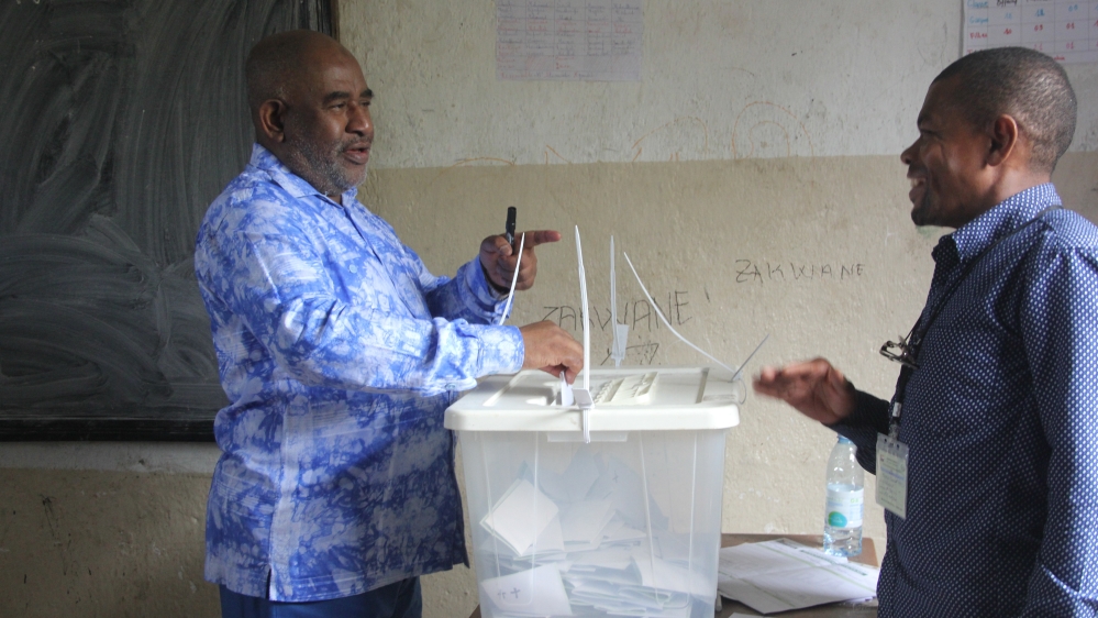 Comoros'' President Azali Assouman casts his vote
