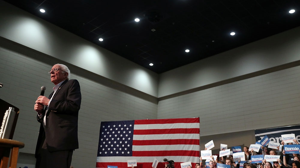 Democratic 2020 US presidential candidate and US Senator Bernie Sanders speaks at a campaign rally in Sioux City, Iowa